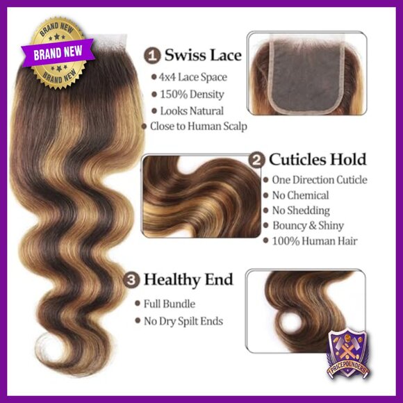 Human Hair Bundles with Lace Closure, Body Wave, 100% Virgin Brazilian Hair